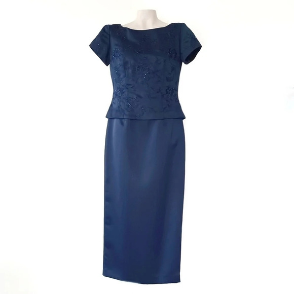 Vintage Jessica Howard Navy Special Occasion MOB Bridesmaid Maxi Dress 6 - Picture 1 of 8